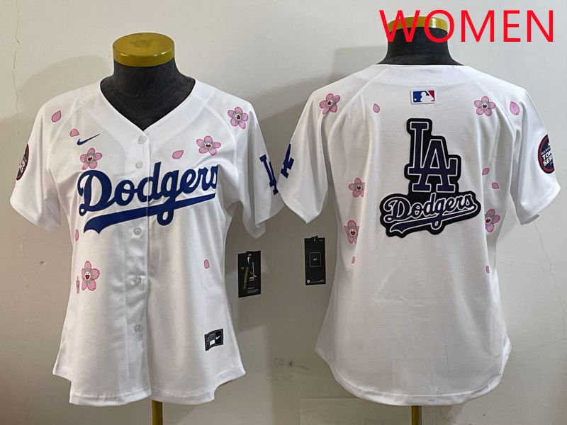 Women Los Angeles Dodgers Blank White Sakura Edition 2025 Nike MLB Jersey style 19->women mlb jersey->Women Jersey